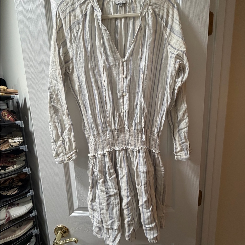 Rails Long Sleeve Striped Dress in White and Gray